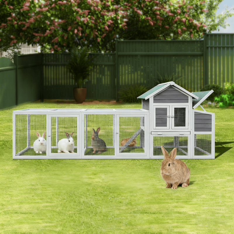 SDJPOI 122" Wooden Chicken Coop, Waterproof Roof Hen House with Nesting Box, Secure Locks, Removable Tray ,Wire Fence,Large Outdoor Run House Poultry Cage for 2-6 Chickens,Rabbits