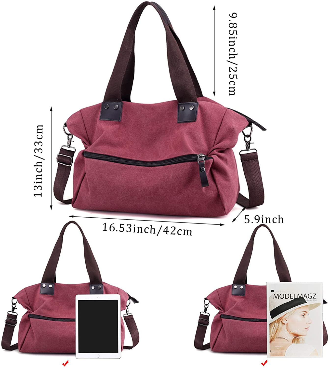 Women Hobo Handbags Canvas Casual Vintage Shoulder bag Daily Purse Tote Crossbody Shopper Bag