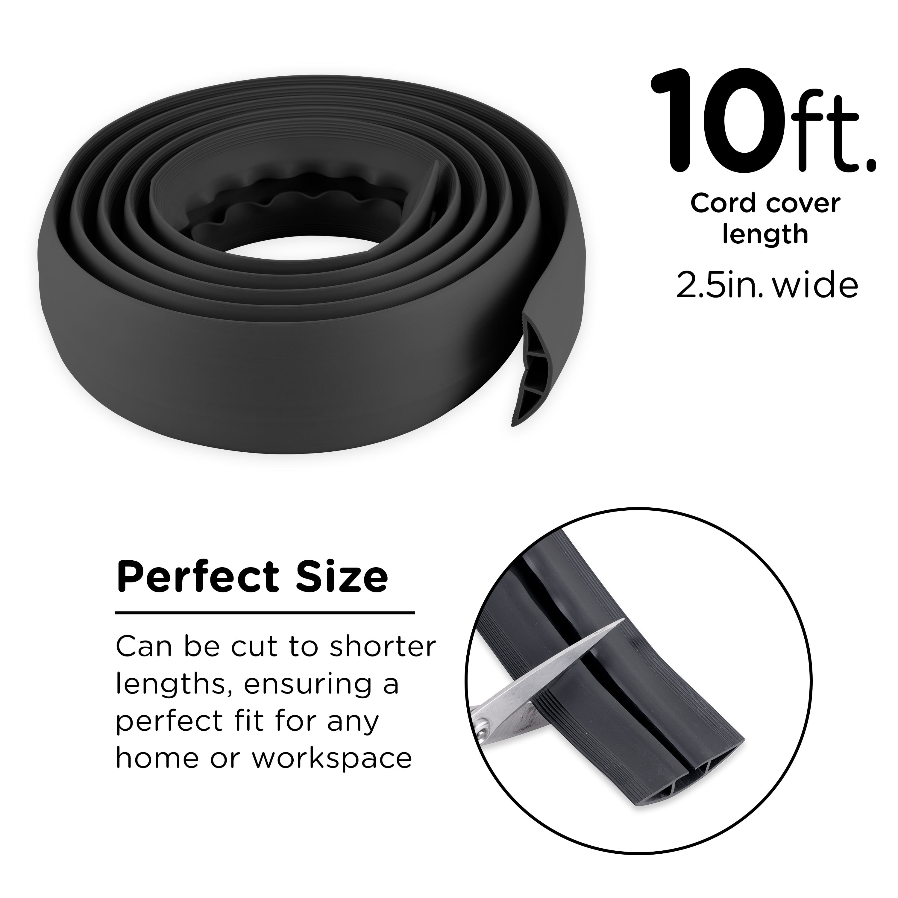 Eapele 10 ft Floor Cord Cover Heavy Duty Cable Protector, Easy to Unroll,  Prevent Trip Hazard for Home Office or Outdoor Settings (Black)