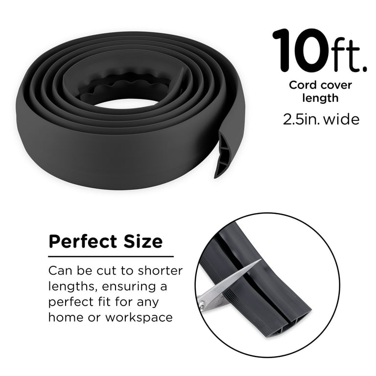 Cordinate 10 Ft Floor Cord Cover, Rubber, Low Profile, Cable Protector,  Black, 49628 