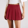 thumbnail image 2 of Aocisk 2025 Printemps Été Femmes Jupe Plissée Unie Décontractée Taille Élastique Fluide Longueur Midi Tissu Extensible Confortable Rouge G, 2 of 9