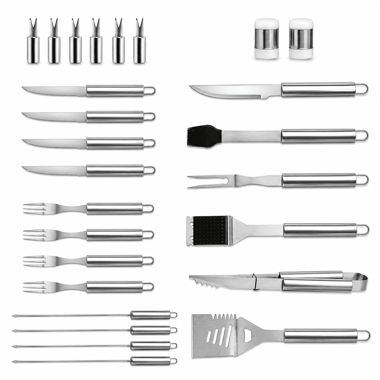 Dr. Camp 26 PCS BBQ Tool Set, Stainless Steel Grill Accessories Kit with Fork, Spatula, Brush & Skewers, BBQ Tools Set for Outdoor Cooking, Camping & Backyard Grilling
