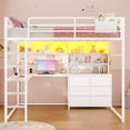 thumbnail image 5 of Loft Bed Full Size with Desk, 6 Storage Drawers and Bookshelf, Metal Loft Full  Bed Frame with USB Charging Station, LED Lights, Storage Shelf, Full-Length Guardrail & Ladder, White, 5 of 10