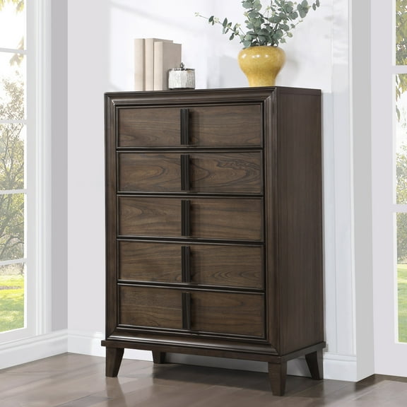 Roundhill Furniture Aetheria Contemporary Wood 5-Drawer Chest in Dark Brown