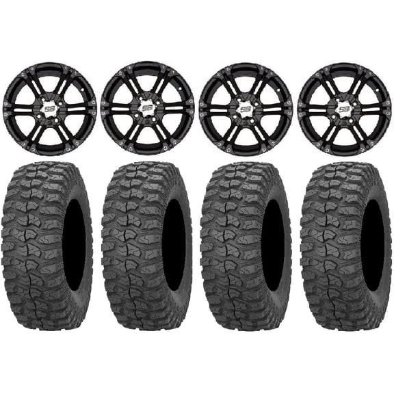 ITP SS212 14" Wheels Black 28" Rock-A-Billy Tires Honda Rincon Yamaha Rhino Kawasaki Brute Force Suzuki KingQuad