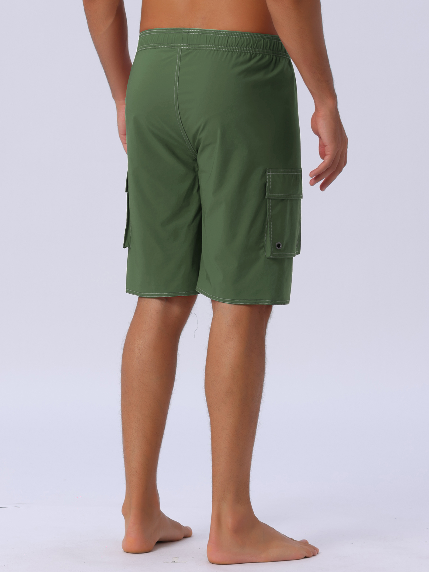 DARING DIVA Men's Solid Color Side Pockets Lining Summer Board Shorts 30 Olive Green