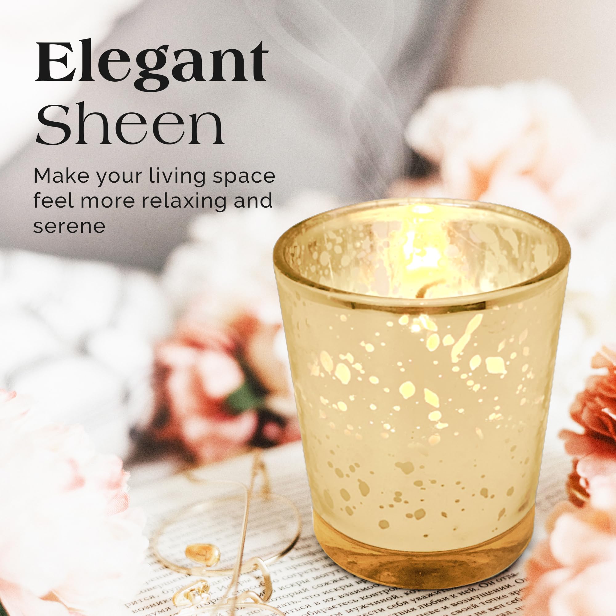 SLS SUPPLY FLORA - Mercury Glass Votive Candle Set of 72 - Small Candles in Candle Jars Decorative Candles for Wedding Favors Gifts or Home Decor Soy Wax 8-10 Hour Burn Time - Gold