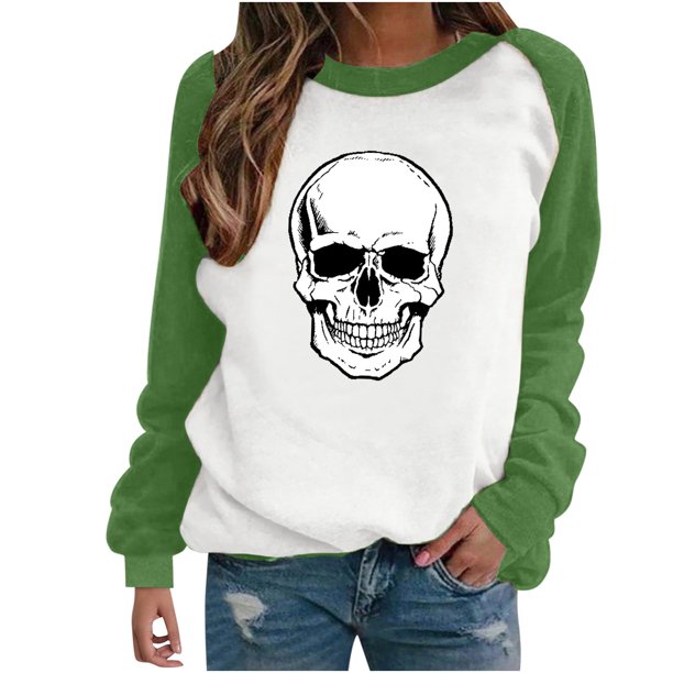 Sudadera Para Mujer Sudaderas Con Cuello Redondo Festival de Moda Esqueleto Impreso Blusa de Manga Larga Cuello Redondo Suéter Informal Tops Sudaderas Odeerbi ODB132777