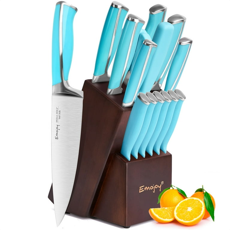 Slege 15 Pcs Rust Proof Kitchen Knife Set with Block and Sharpener