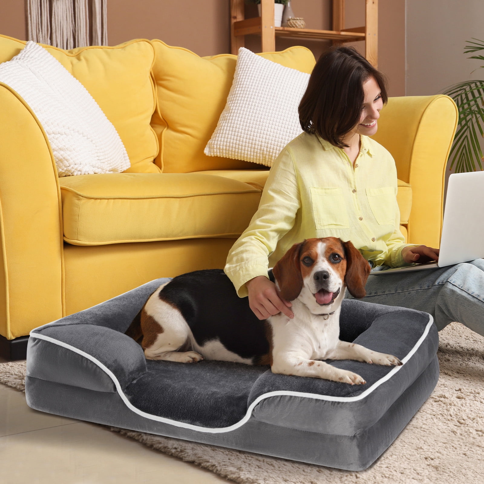 Gianna Orthopedic Dog Bed for X-Large Breeds – Memory Foam Pet Bed with Raised Sides, Washable Cover, Gray