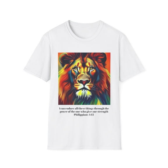 Philippians 4:13, Lion in Van Gogh Style, Unisex Softstyle T-Shirt