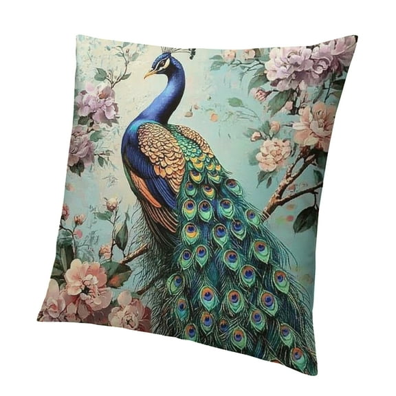 Patifu Vintage Style Peacock Throw Pillow Cover with Flower &Green Leaves Cushion Cover C Home Decors Square Pillowcases for Couch/Sofa/Bedroom 12x12in