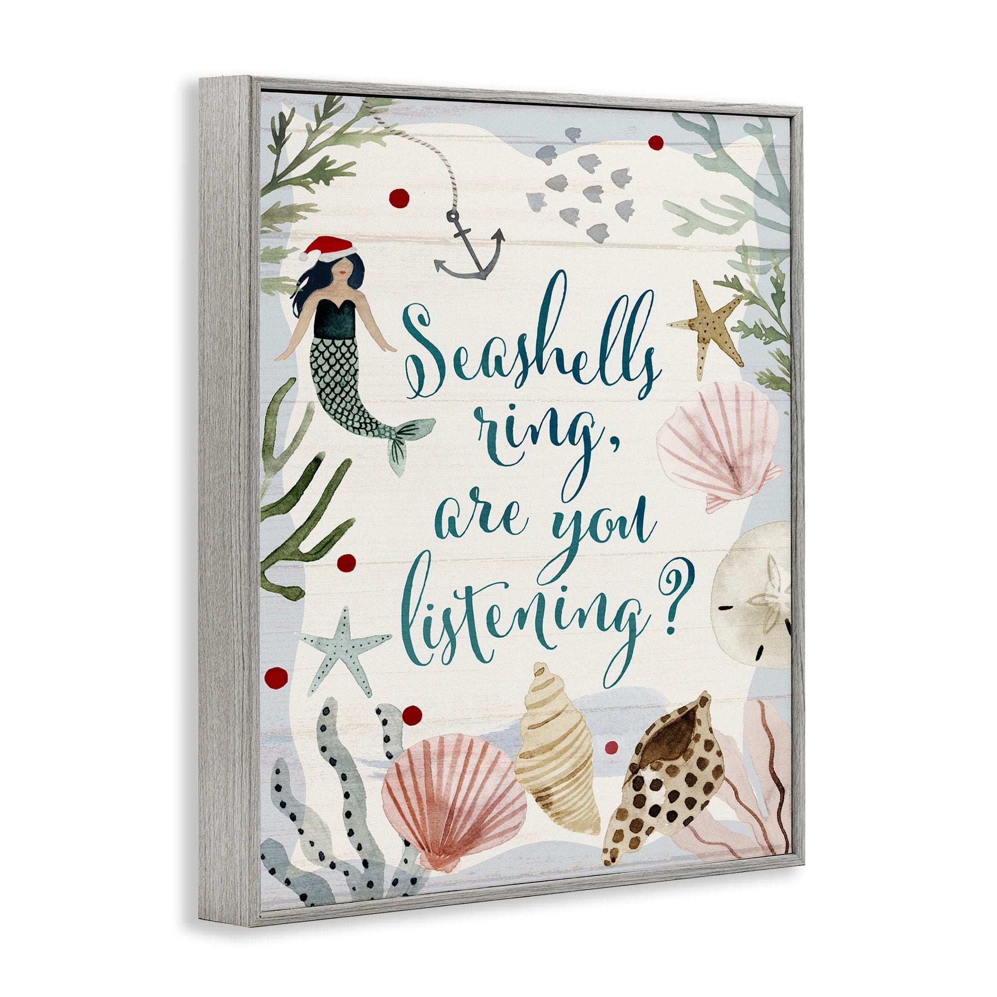 Stupell Industries Seashells Ring, You Listening Phrase Nautical Beach Christmas, 24 x 30,Design by Victoria Barnes
