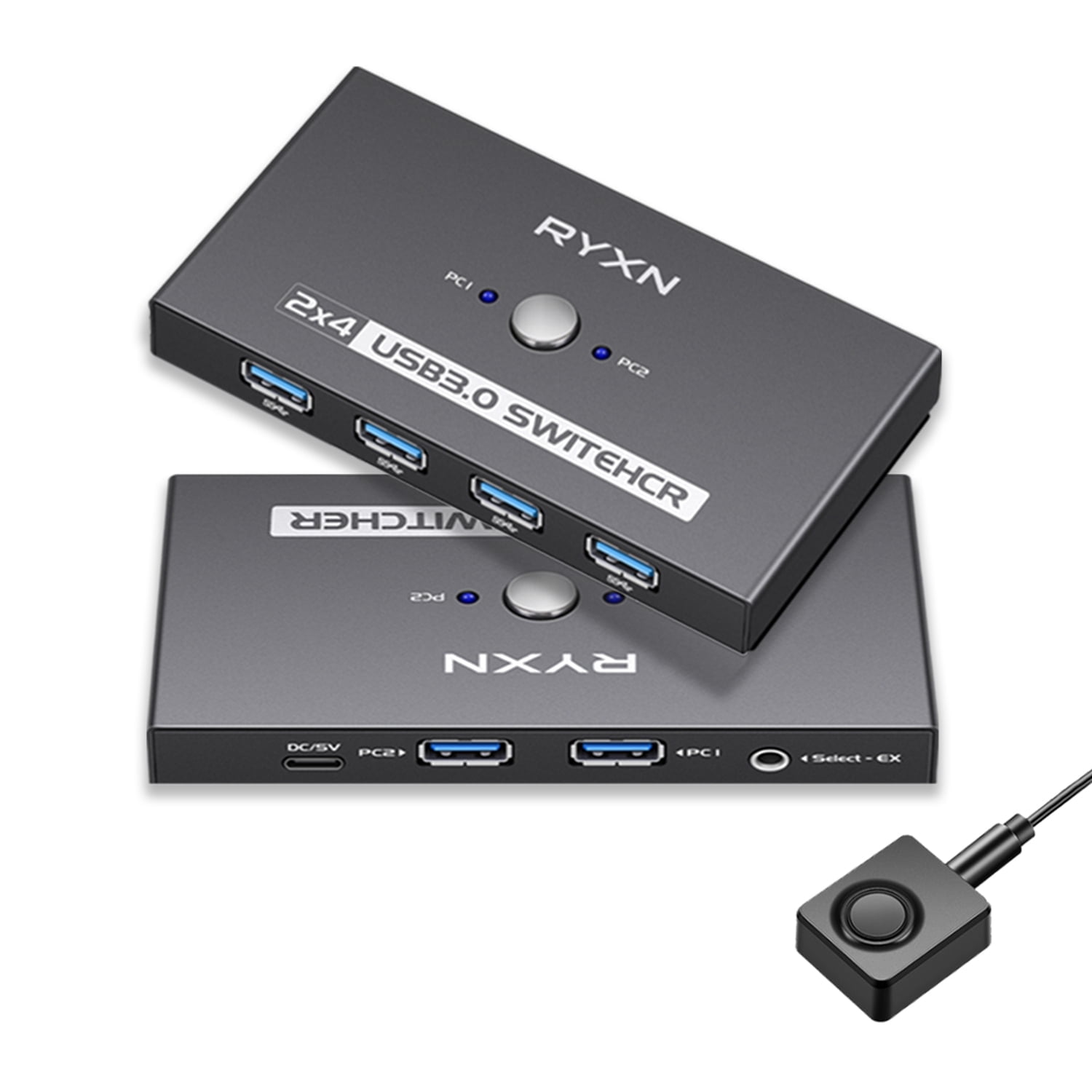 USB 3.0 Switcher 2 Computers, USB-A & USB-C Switch Selector 2 PC Share 4 USB Devices, with Desktop Controller & USB 3.0 Cable