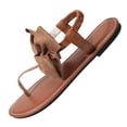 thumbnail image 3 of Kojanyu Women's Bow Knot T-Strap Flat Sandals Open Toe Summer Casual Beach Walking Thong Shoes PU Leather Slip On Footwear, 3 of 10