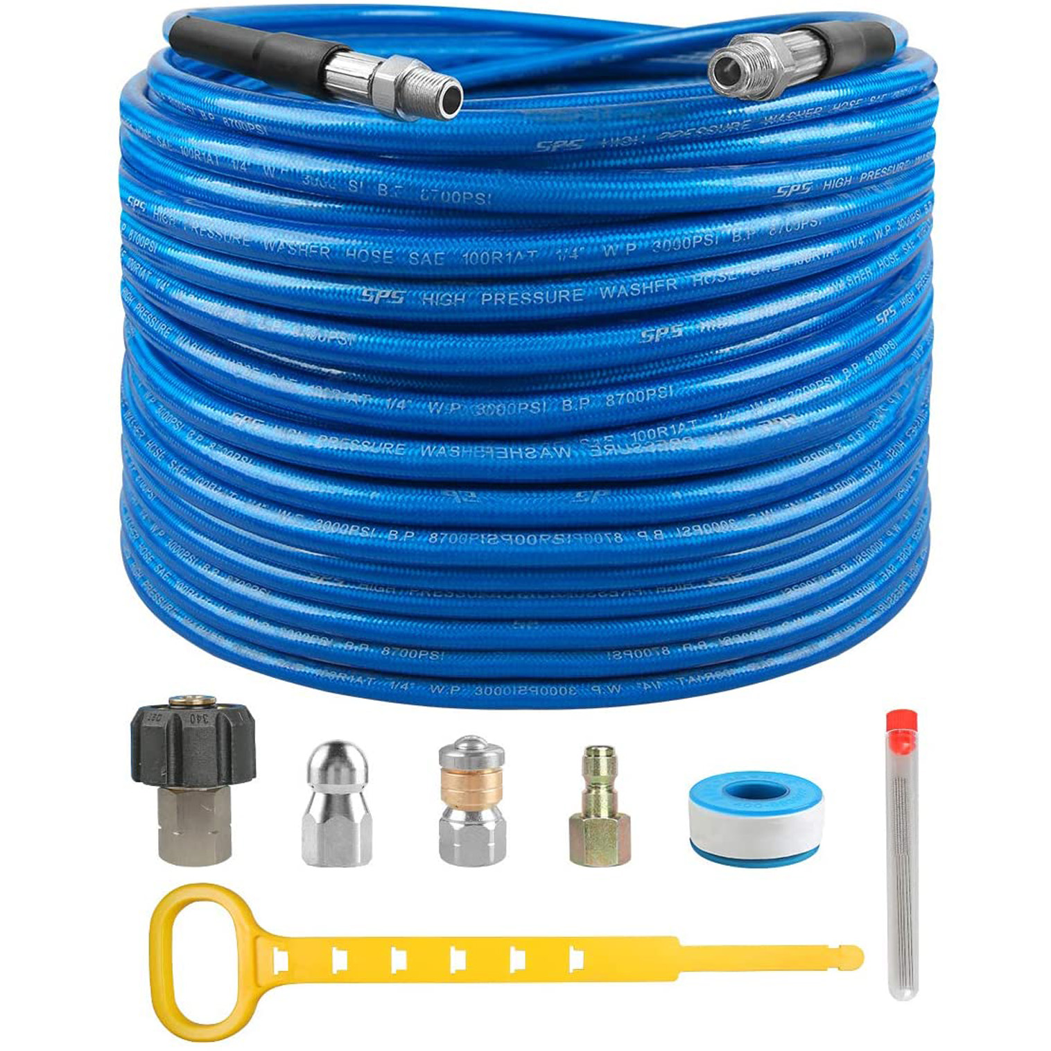 Sewer Jetter Kit for Pressure Washer 100 FT Drain Cleaner Hose with 1