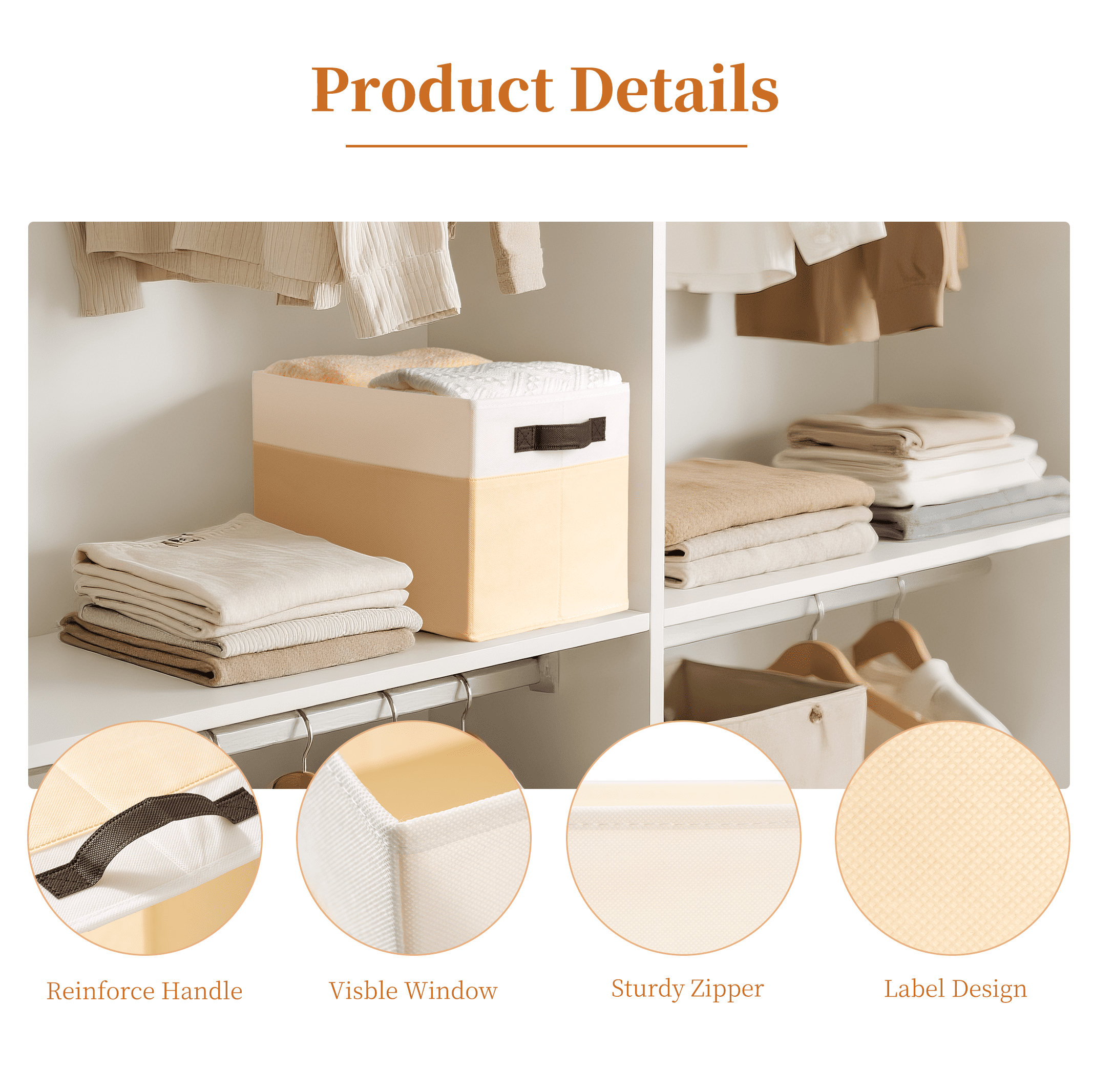 Criusia 6 Pack Large Cube Storage Bins for Shelves, Foldable Fabric Storage Cubes with Handles, Closet Organizers and Storage Bins for Clothes, Toys, Towels & Linen, Beige