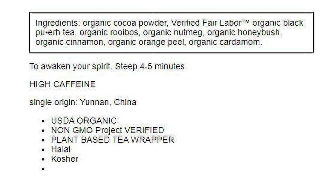 Numi Organic Tea, Chocolate Puerh, Tea Bags, 16 Ct - image 2 of 2