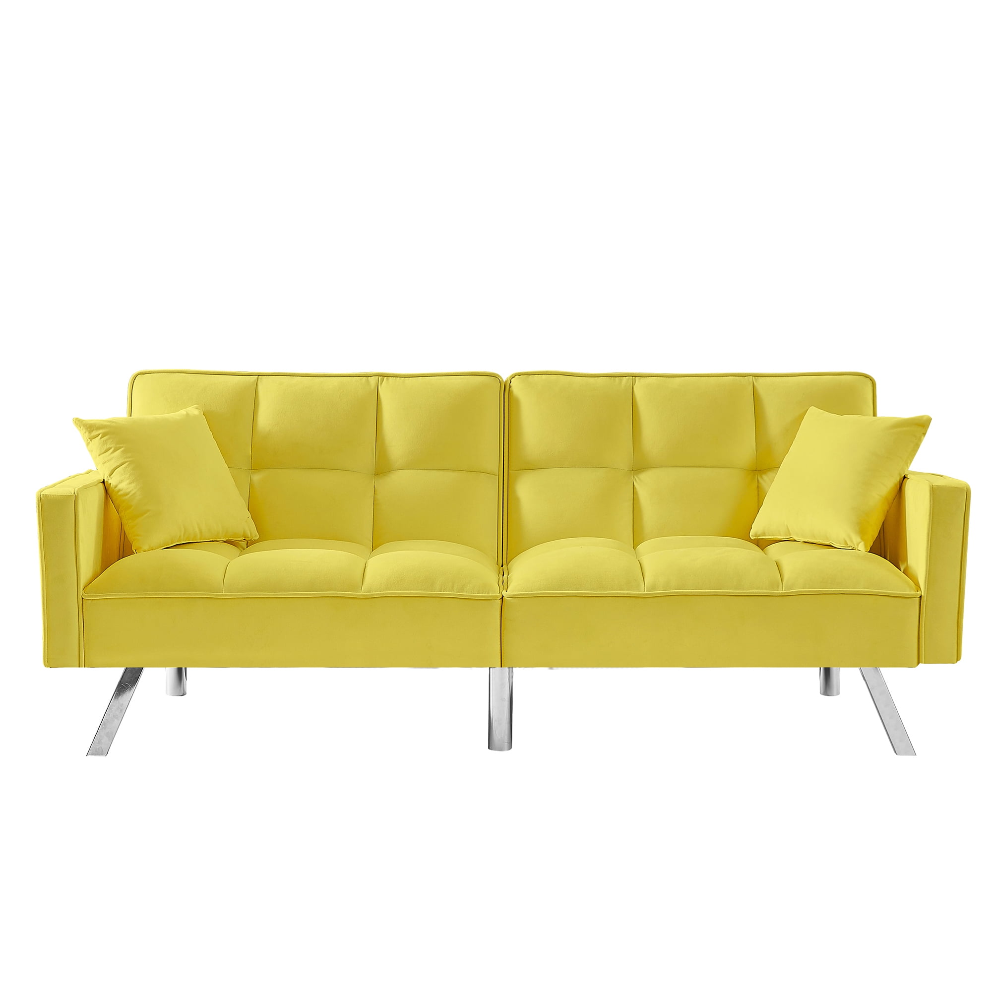 Kepooman Modern Convertible Velvet Futon Couch with 2 Pillows for Office Living Room Bedroom, Yellow Kepooman Modern Convertible Velvet Futon Couch with 2 Pillows for Office Living Room Bedroom, Yellow