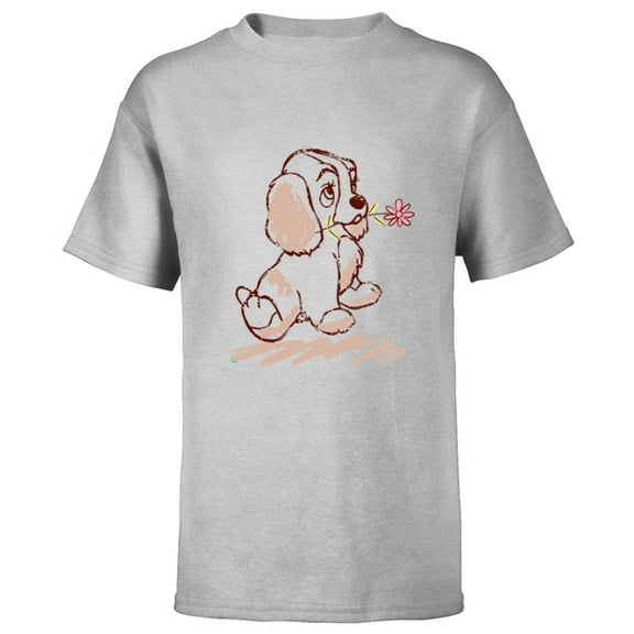 Disney Lady and the Tramp Lady Puppy Sketch - Short Sleeve T-Shirt for Kids -Customized-Athletic Heather