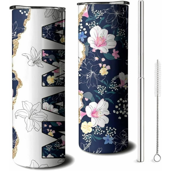 Mom Tumbler With Straw and Lid, Stainless Steel 20oz Skinny Tumbler for Mama Birthday Mother''s Day Christmas Gifts from Daughter Son