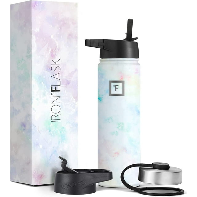 Iron Flask Sports Water Bottle 3 Lids 22 oz Pearl
