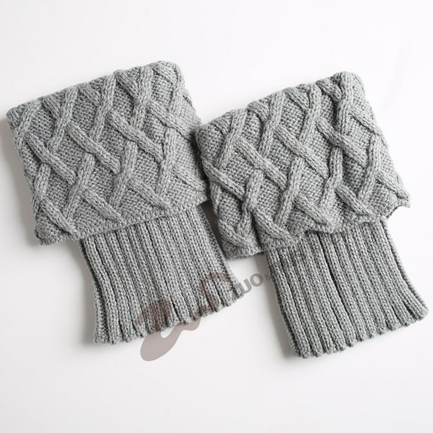 Calcetines cálidos para mujer Botas de lana tejidas para mujer Leggings cortos con rejilla de diamantes y vuelta