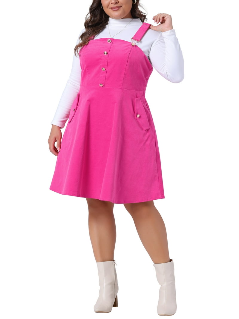 Agnes Orinda Women's Plus Size Corduroy Pinafore Short Dress