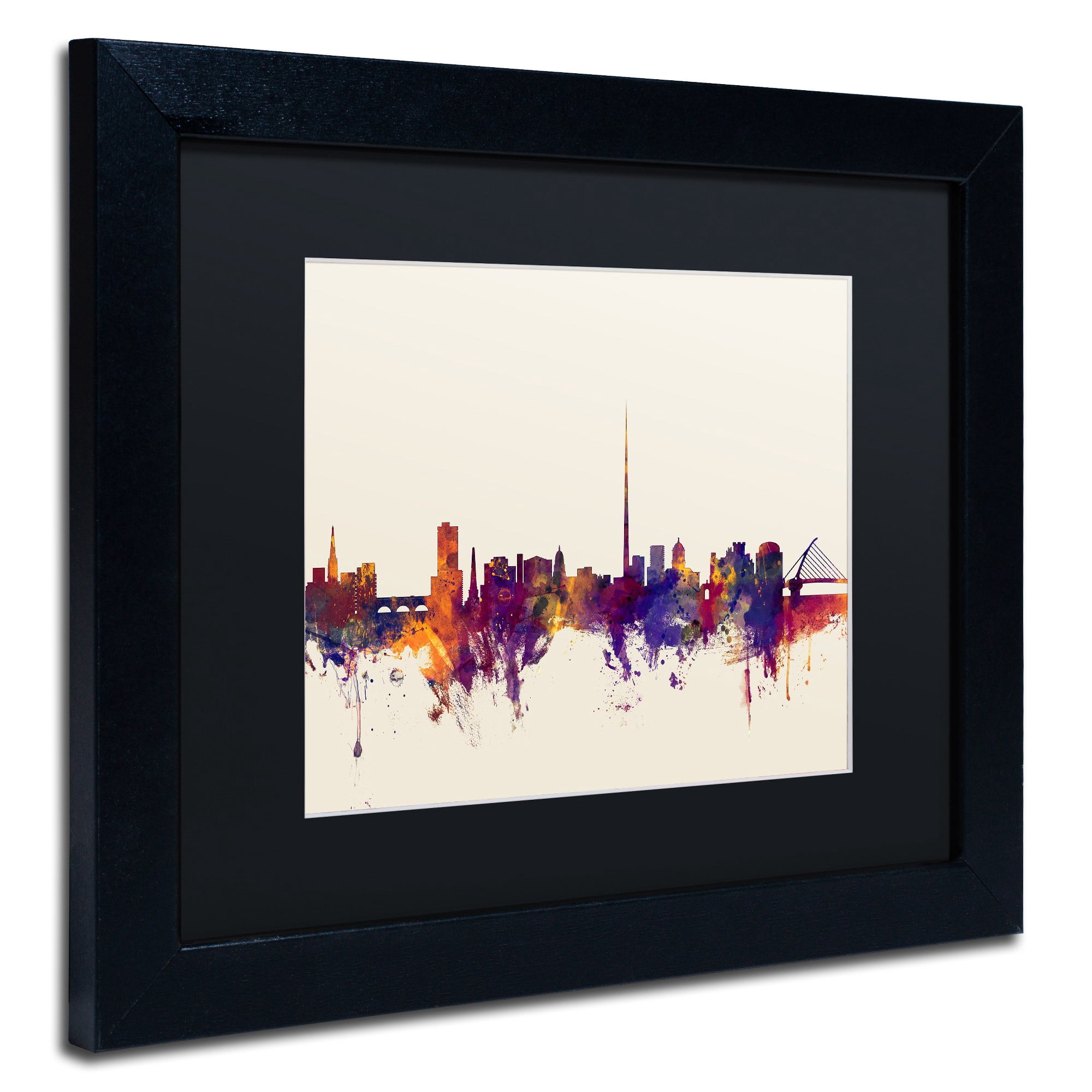 Trademark Fine Art "Dublin Ireland Skyline" Canvas Art by Michael Tompsett, Black Matte, Black Frame
