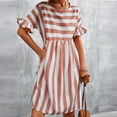 thumbnail image 7 of Kaemgyyd Fall Dresses for Women Casual Loose Crew Neck Ruffles Dress Short Sleeve Stripe Printing Flowy a Line Mini Dress, 7 of 7