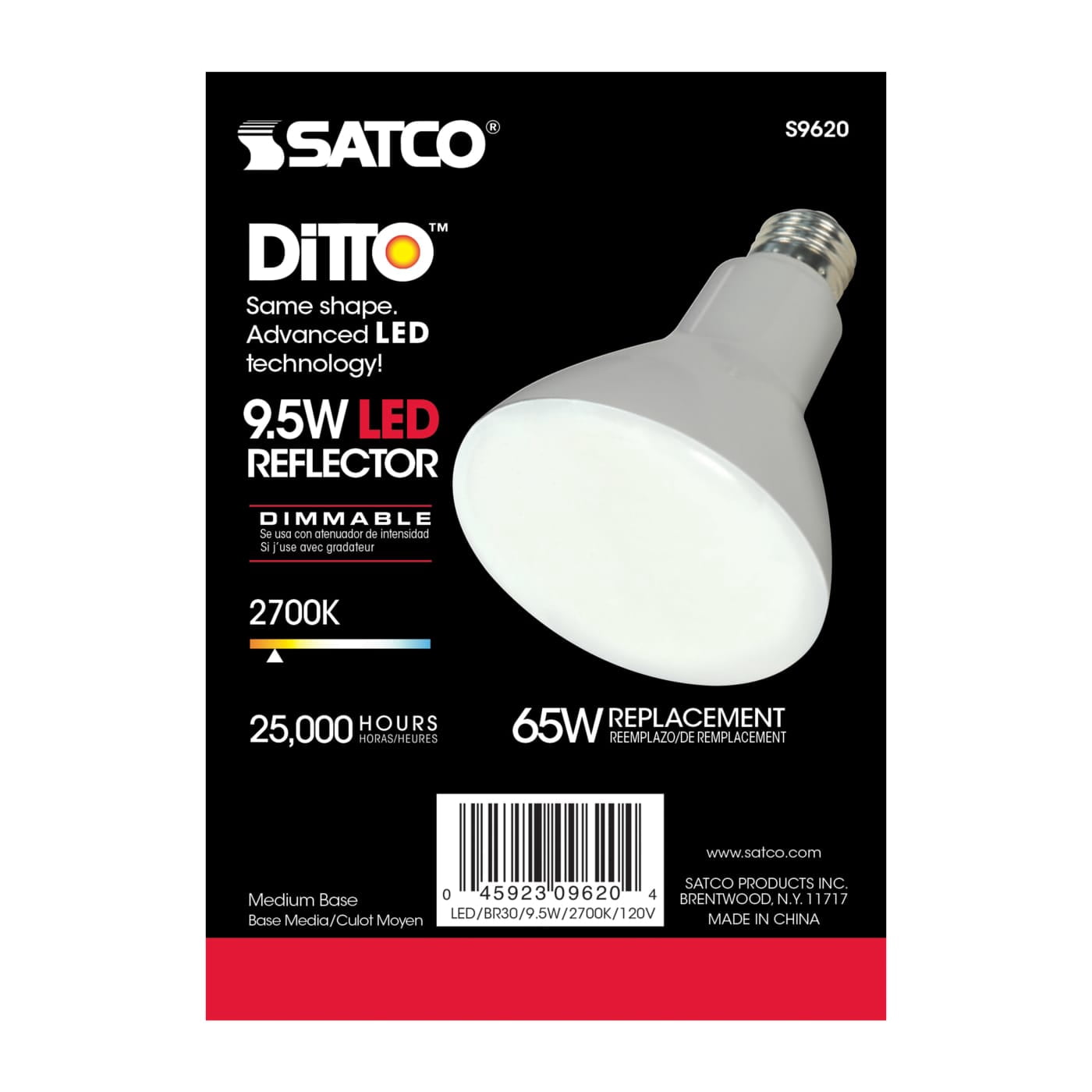 SATCO S9620 9.5W 120V LED Bulb BR30 E26 Base 2700K Dimmable (12 Pack)