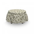 thumbnail image 3 of Leaves Ottoman Cover, Seasonal Leaves Branches, 2 Piece Slipcover Set with Ruffle Skirt for Square Round Cube Footstool Decorative Home Accent, Standard Size, Lime Green Ivory Ginger, by Ambesonne, 3 of 5