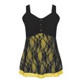 thumbnail image 4 of Women Button V Neck Lace Double Layer Tank Tops Summer Loose Fit Flowy Sleeveless Shirts Casual Blouses Tunic Top Tees Yellow,XL, 4 of 6
