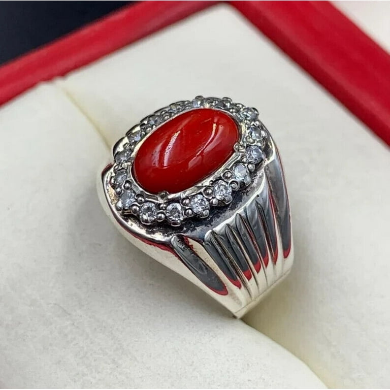 925 Sterling Silver Coral Ring Red Coral Gemstone Silver Handmade Men s Ring