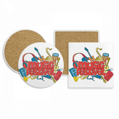 

Guitar Music Festival Instrument Pattern Coaster Cup Mug Holder Absorbent Stone Cork Base Set