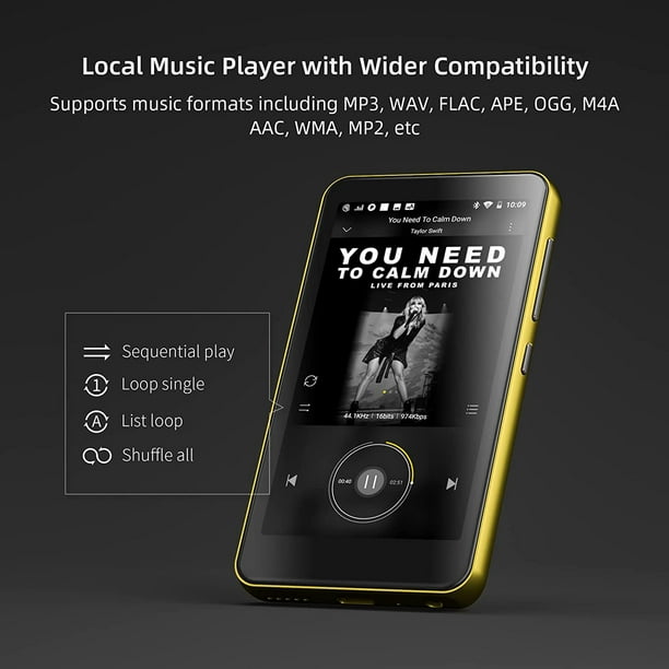 MP4 Player with Bluetooth and WiFi, MP4 MP3 Player, 5 Inch Full Touch  Screen HiFi Sound Walkman Digital Audio Player with Speaker, Streaming MP3  MP4