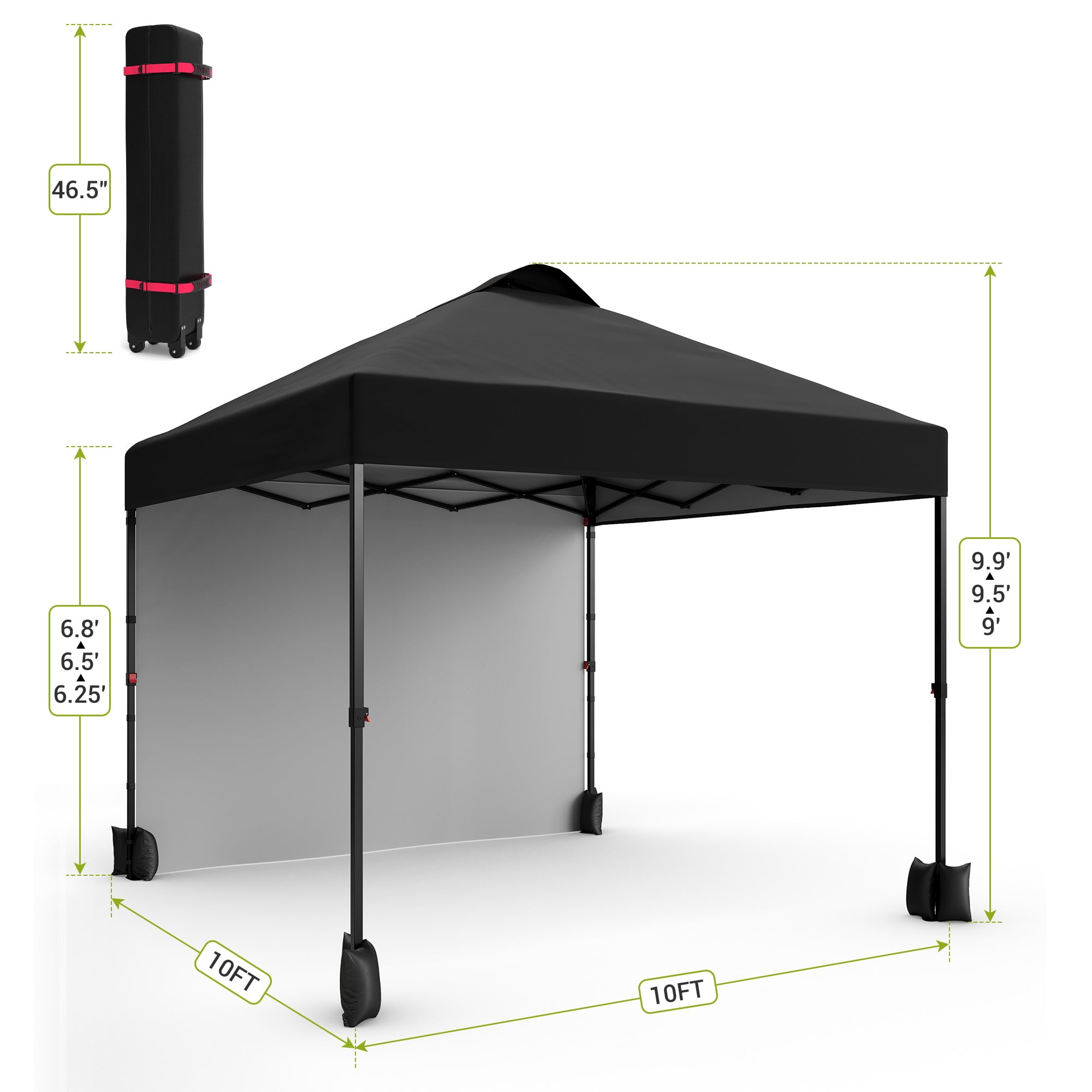 10x10 Pop Up Canopy Tent with 1 Removable Sidewall, Heavy Duty Commercial Instant Shelter with One-Person Setup, 100 Sq Ft Shade for Outdoor Events, Camping, Farmers Market