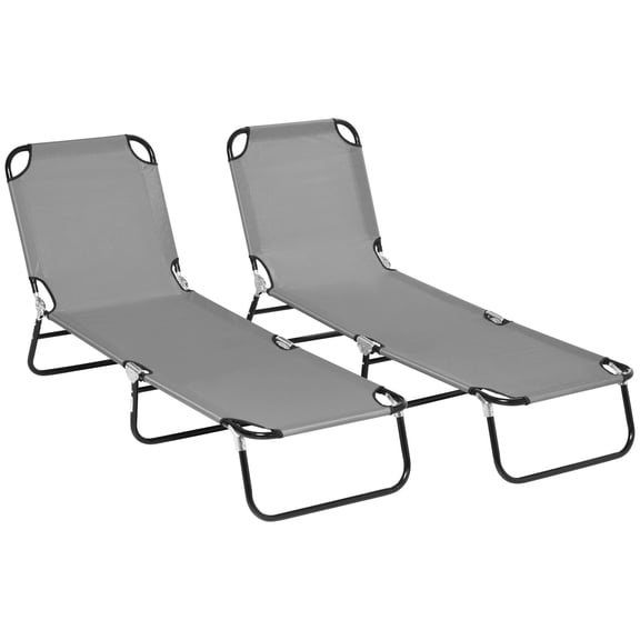 Sun Loungers Set of 2, Foldable Outdoor Reclining Chairs with 5-Position Adjustable Backrest, Powder-Coated Steel and Oxford Fabric, Dark Gray