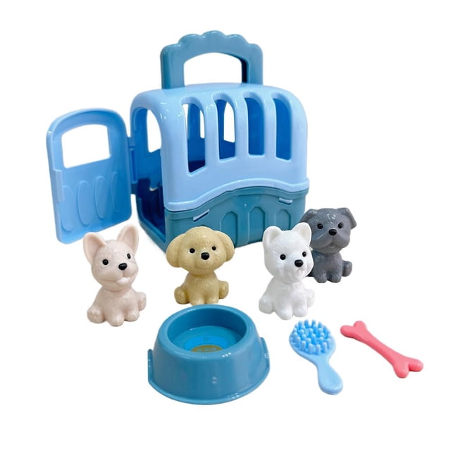 Children's Pet Cage Play Set with 4 Dogs - Interactive Plastic Dog House Toy Kit for Kids, Safe & Eco-Friendly Gift