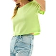 thumbnail image 6 of Women's Boxy Crop Top Round Neck Short Sleeve Casual 100% Cotton Cropped Tee T-Shirt, Lime, 2XL, 6 of 7