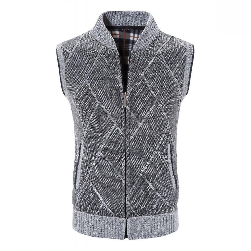 Men Stand Collar Slim Sleeveless Sweater Vest Winter Warm Zip Knit Waistcoat
