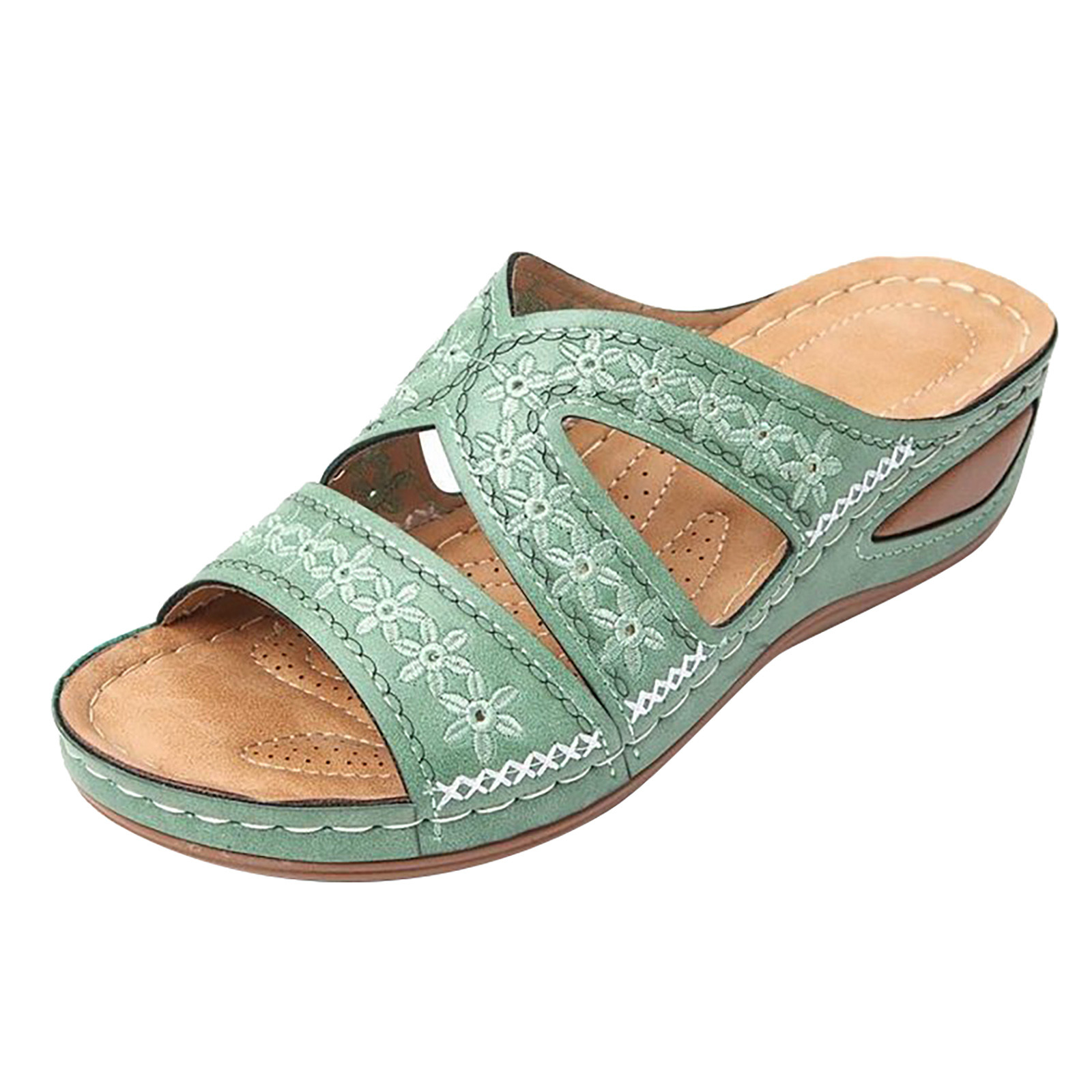 Details about  / Womens leather handmade green slippers ladies dress designer sandals shoes flats