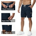 thumbnail image 3 of Mens Casual Shorts Cotton Drawstring Summer Beach Stretch Twill Chino Golf Shorts Whit Zipper Pockets Navy 32, 3 of 6