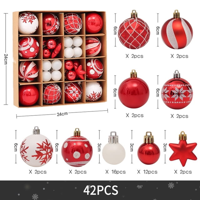 42Pcs Mixed Christmas Balls Baubles Xmas Tree Ornament Christmas Home Decoration