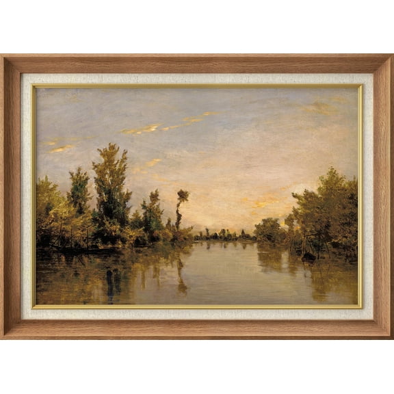 IDEA4WALL Premium Frame Wall Art Vintage Sunset Horizon Forest Lake Fine Art Nature Wilderness Landscape Illustrations Impressionism Pastel Artwork for Home Decor - 26"x36" Natural