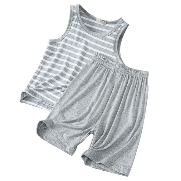TSADFHJI The Fall Boys Outfits Size 8T Toddler Boy Shorts Pajamas 2T Children's Striped Tank Shorts Two Piece Summer Boys Loose Sleeveless Pajamas Thin Girls Air Conditioned Loungewear Grey 3-4 Years