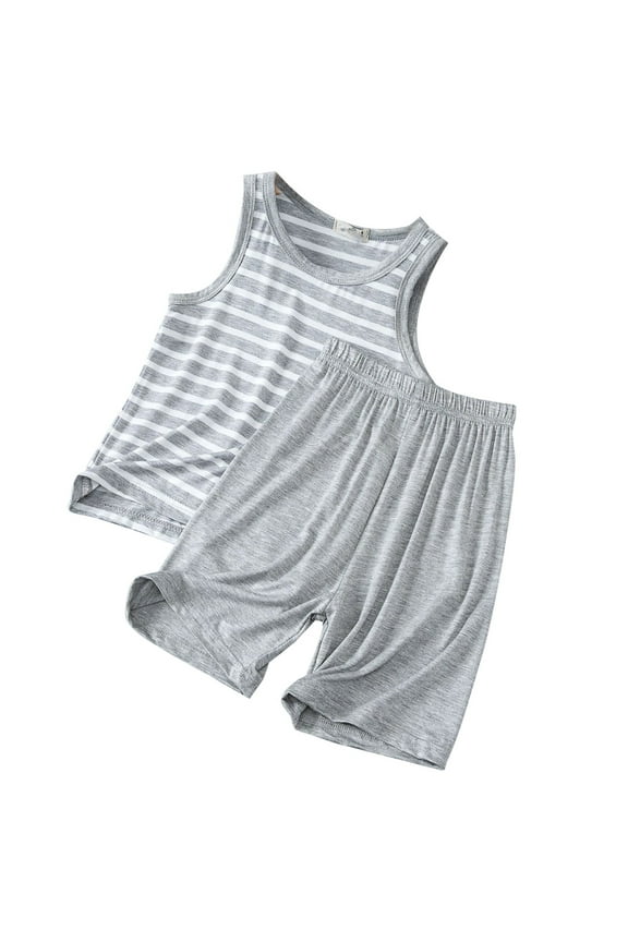 Baby Boy Pajamas 2 Piece Teen Boys Short-Sleeve T-Shirt & Shorts Soft Loose Fit Outfits with Elastic Waist Pockets Pajamas for Kids Size 8-9T (Grey,8-9 Years)