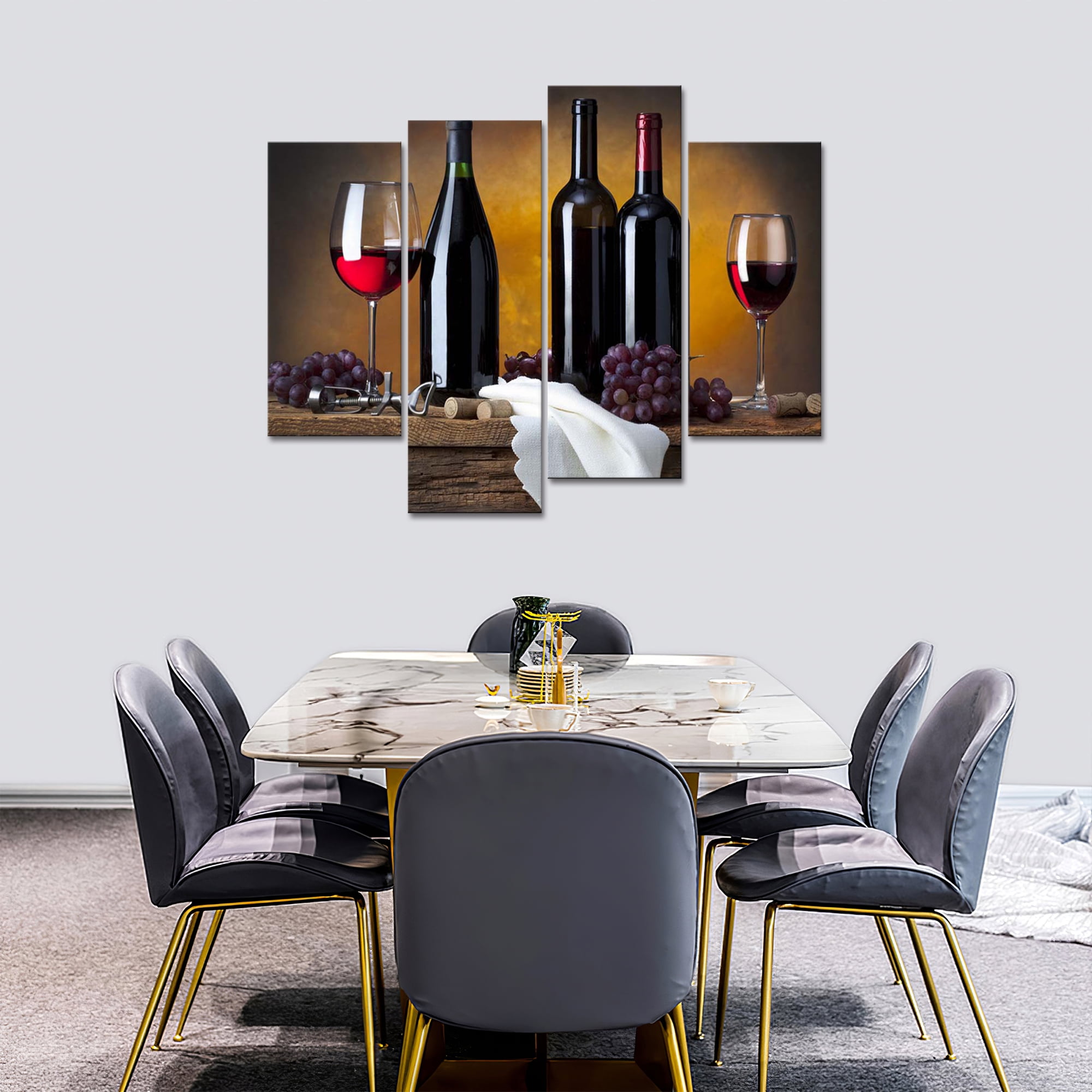 4 Panel Grape Wine Wall Art Kitchen Painting Food Picture Print On