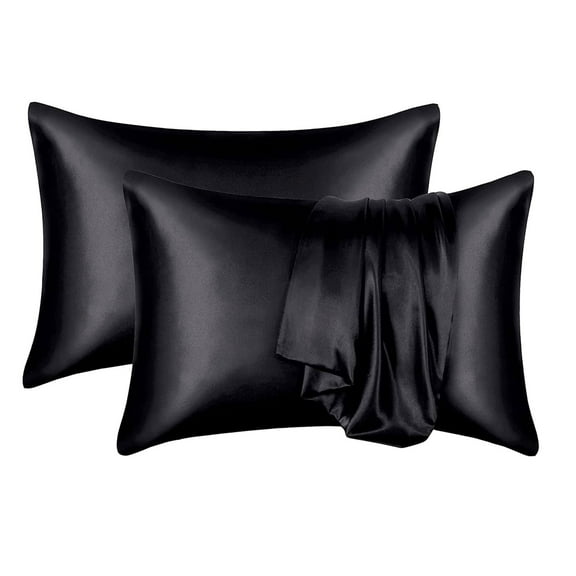 Pure Mulberry Silk Pillowcase Soft Breathable Smooth Cooling Mulberry Silk Pillow Case Perfect Gift for a Female Friend 20*54" (Black)