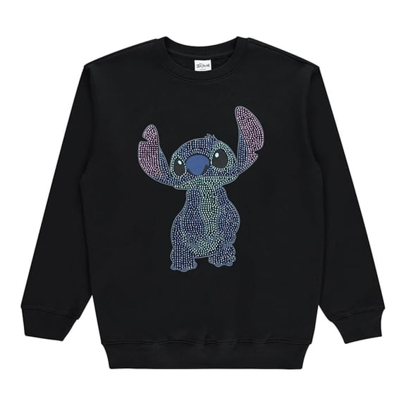 Disney Women’s Lilo and Stitch Sweatshirt, Chenille Patch and Embroidery Stitch Pullover Sweatshirt Black -S